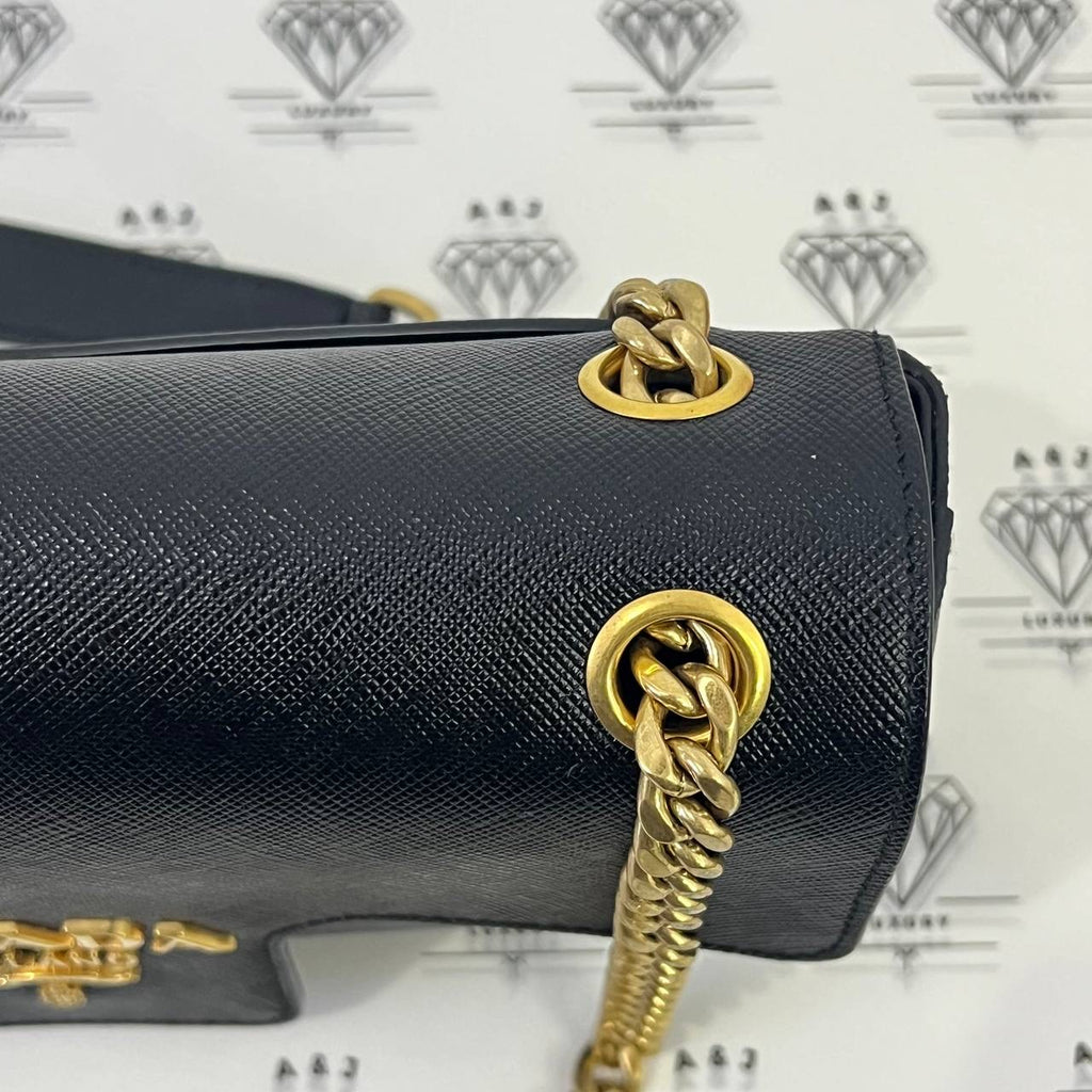 [PRE LOVED] Prada 1BD193 Saffiano Flap Shoulder Bag in Black GHW