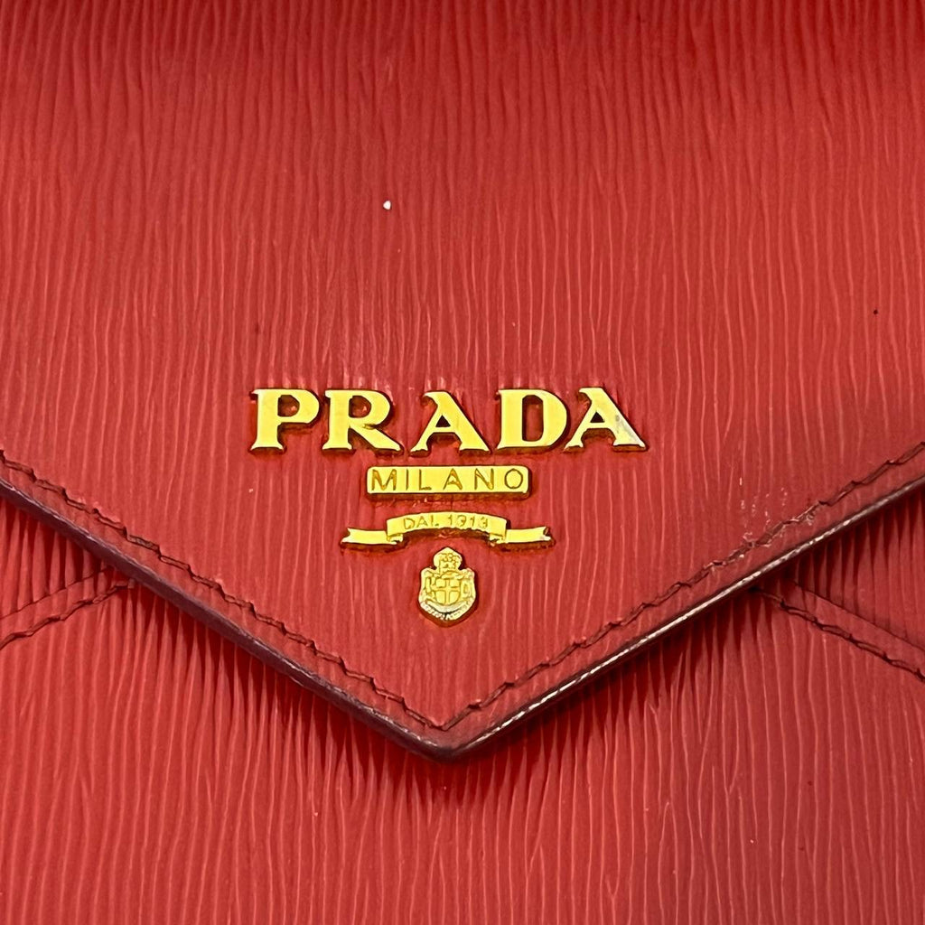 [PRE LOVED] Prada Envelope Wallet in Red Vitello Move Leather GHW