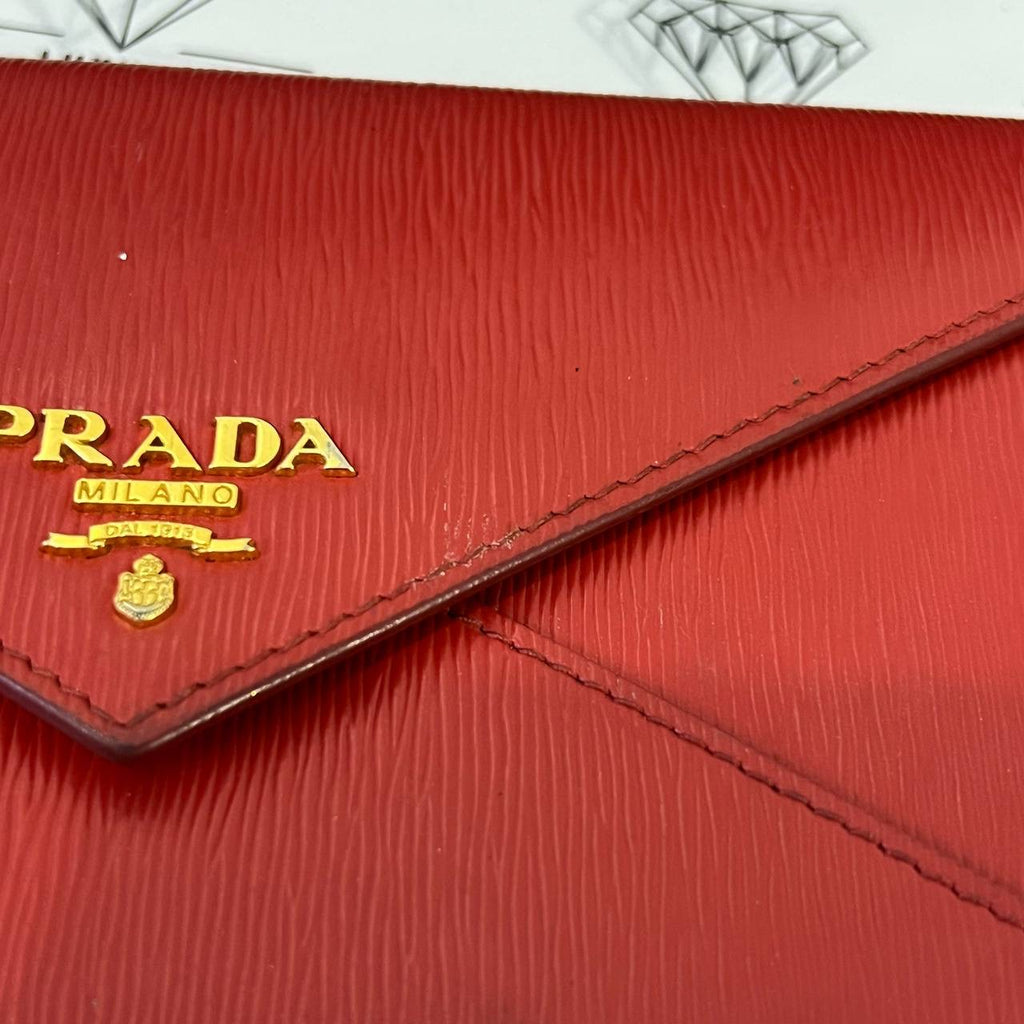 [PRE LOVED] Prada Envelope Wallet in Red Vitello Move Leather GHW