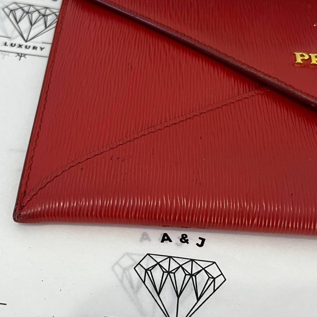 [PRE LOVED] Prada Envelope Wallet in Red Vitello Move Leather GHW