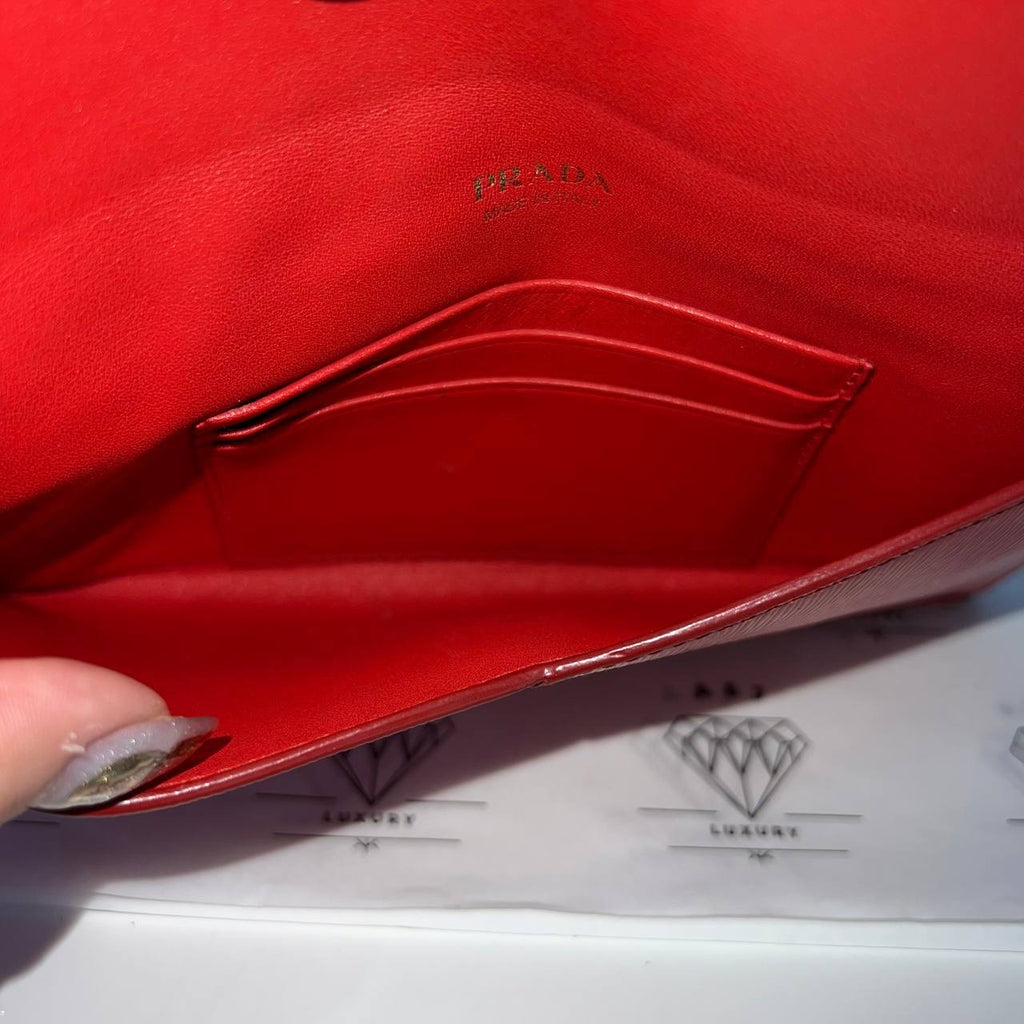 [PRE LOVED] Prada Envelope Wallet in Red Vitello Move Leather GHW