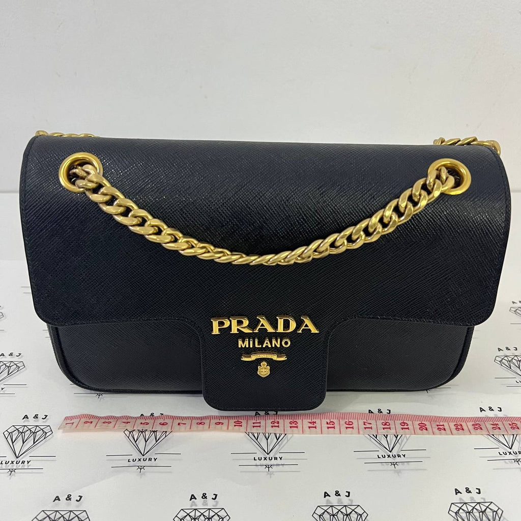 [PRE LOVED] Prada 1BD193 Saffiano Flap Shoulder Bag in Black GHW