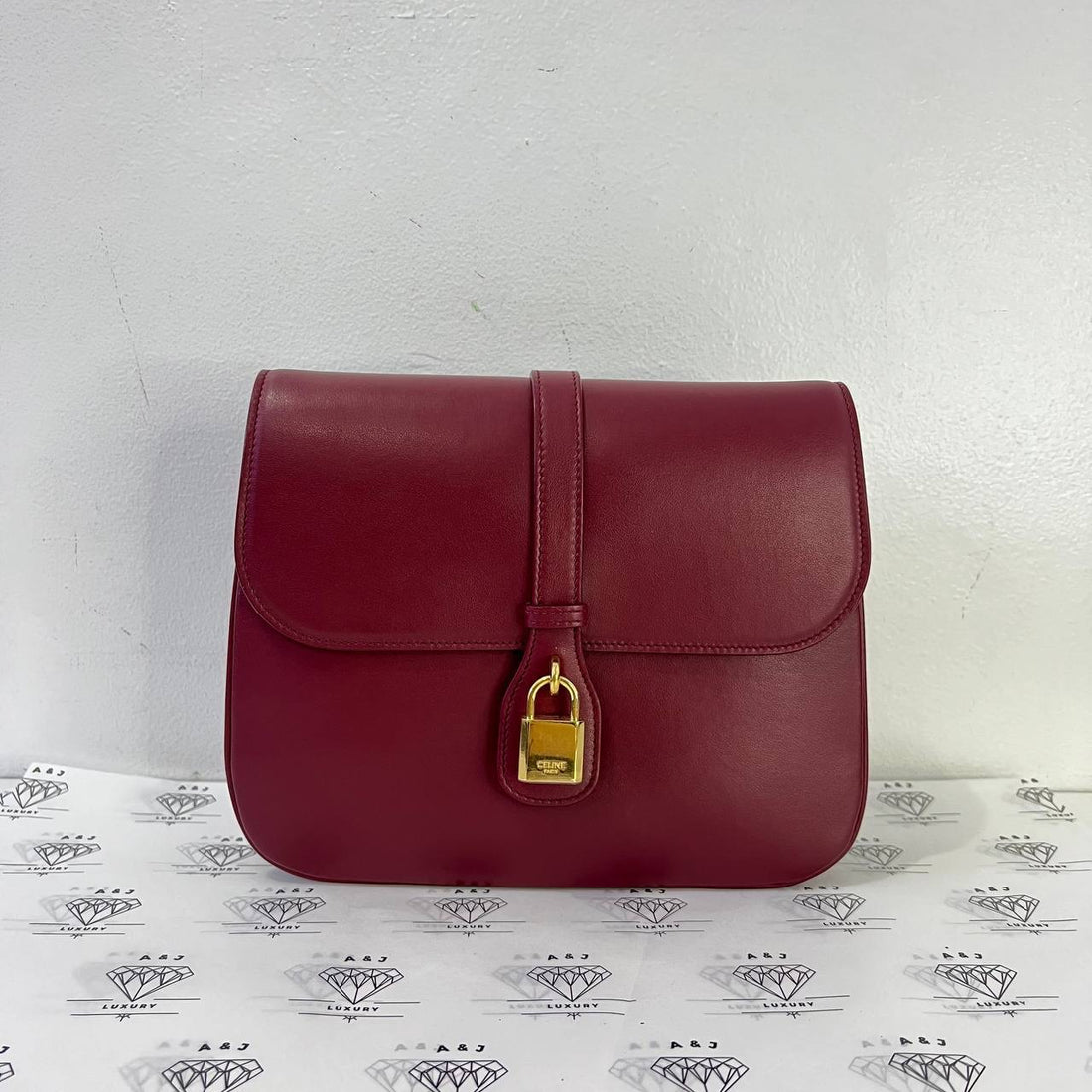 [PRE LOVED] Celine Medium Tabou in Carmin Smooth Calfskin Leather GHW