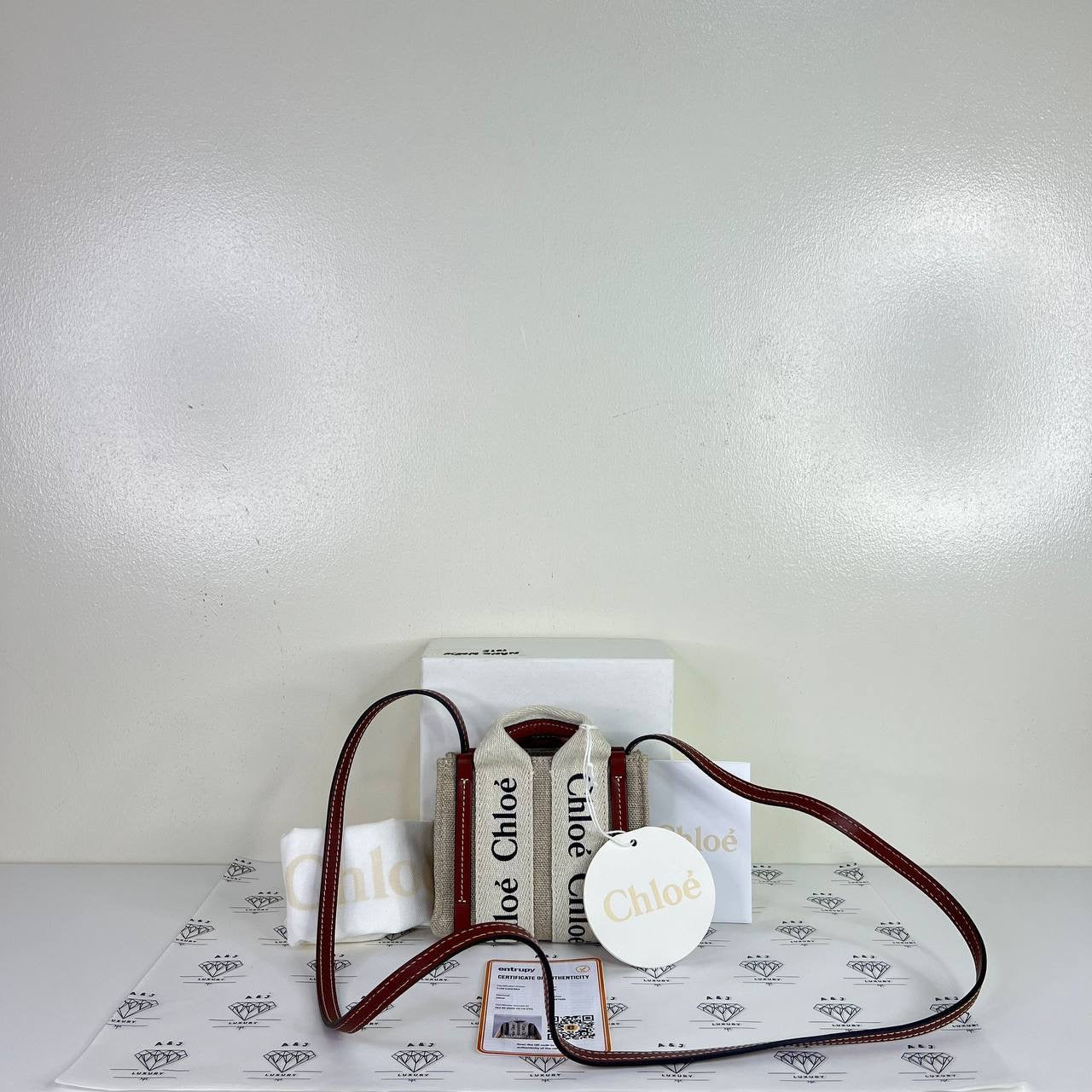 [PRE LOVED] Chloe Nano Woody Tote with Brown leather trims