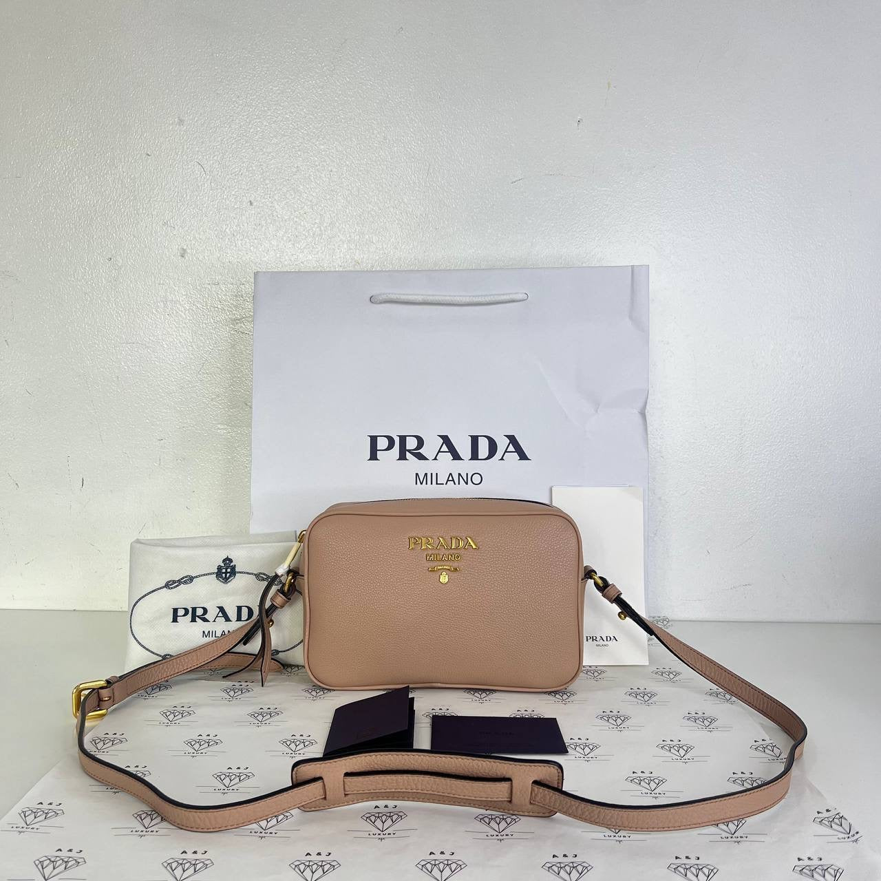 [PRE LOVED] Prada 1BH103 Zip Crossbody Bag in Cipria Vitello Phenix Leather GHW