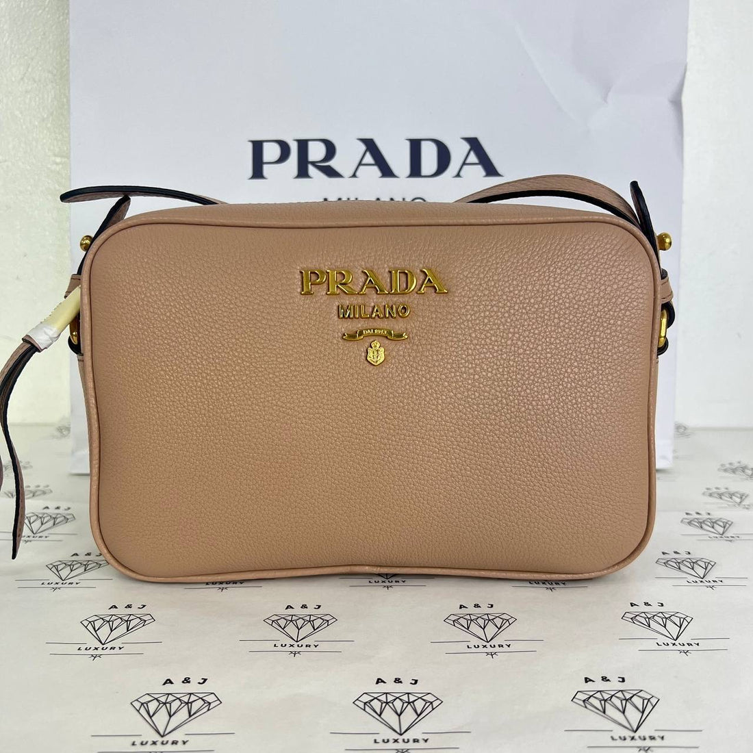 [PRE LOVED] Prada 1BH103 Zip Crossbody Bag in Cipria Vitello Phenix Leather GHW
