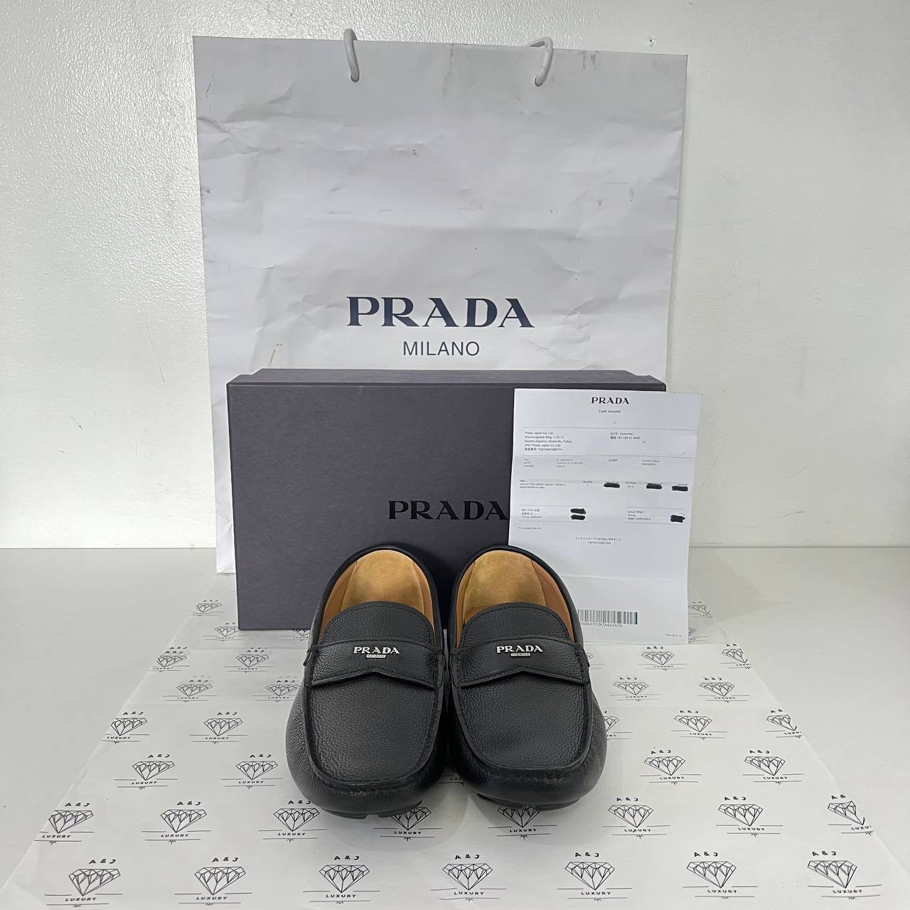 [BRAND NEW] Prada Men's Driving Loafers in Black Pebbled Leather Size 8US