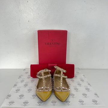 [PRE LOVED] Valentino Rockstud Caged Ballerina Flats in Yellow Patent Size 37.5EU
