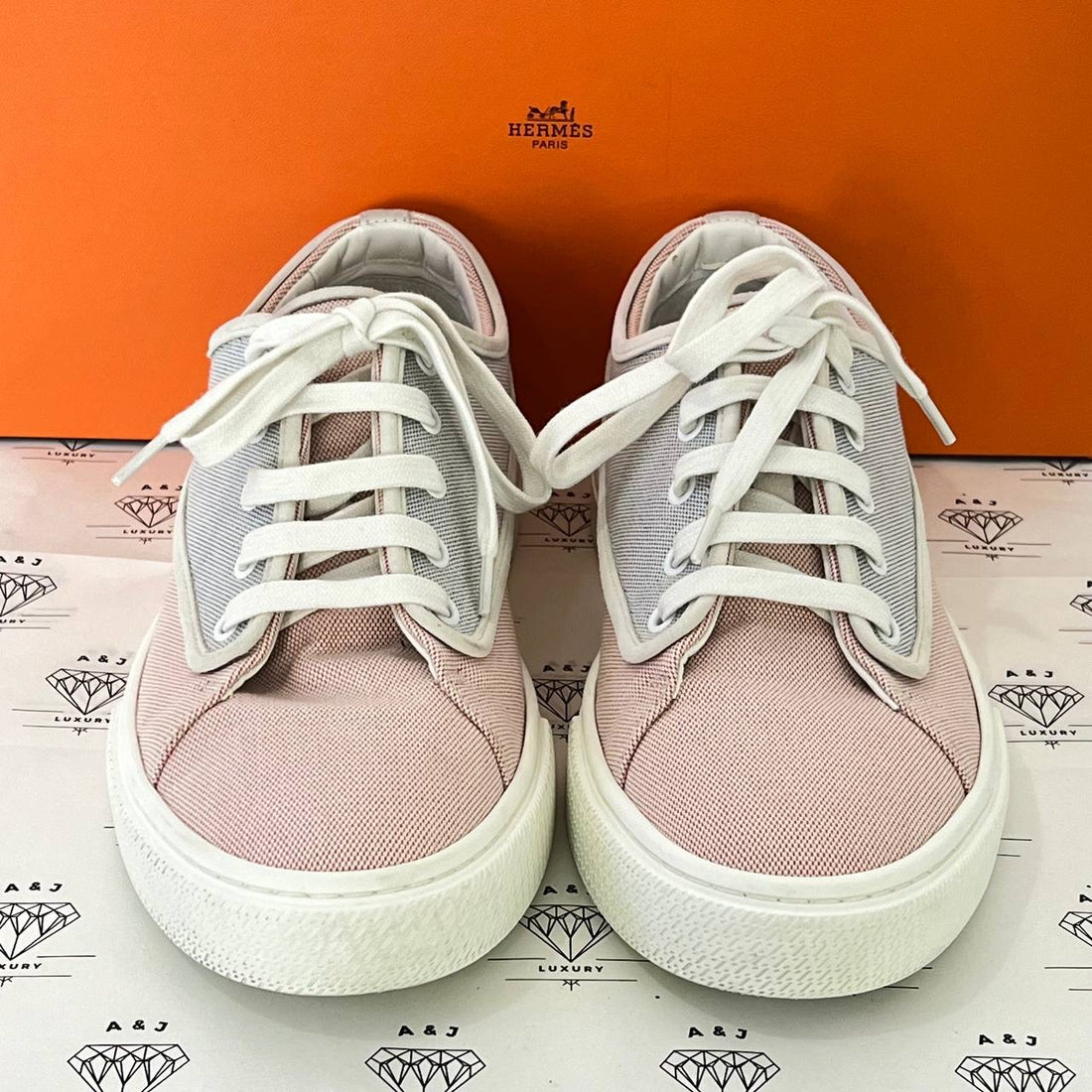 [PRE LOVED] Hermes Envy Sneakers in Blue and Pink Canvass Size 41EU