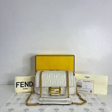[PRE LOVED] Fendi Chain Midi Baguette in White Nappa Leather GHW
