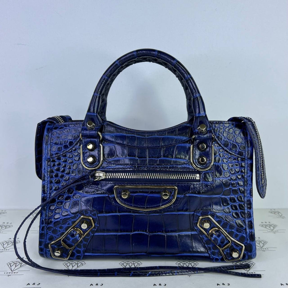 [PRE LOVED] Balenciaga Mini City in Blue Croc Embossed Leather SHW