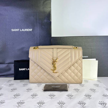 [PRE LOVED] YSL Medium Envelope in Beige Grain De Poudre GHW