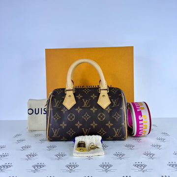 [PRE LOVED] Louis Vuitton Speedy Bandouliere 20 in Monogram Canvass with Pink Strap (microchipped)