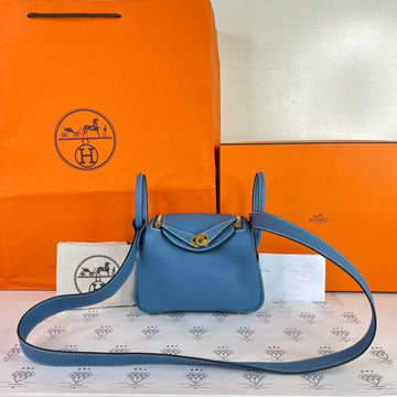 [PRE LOVED] Hermes Mini Lindy in Blue Jean Clemence Leather GHW (Stamp B - 2023)
