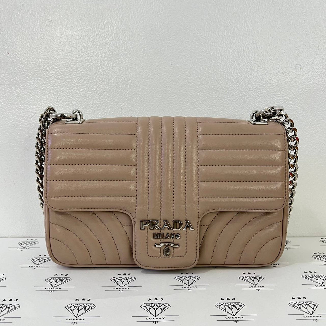 [PRE LOVED] Prada 1BD108 Flap Shoulder Bag in Cipria Soft Calf Impuntu SHW