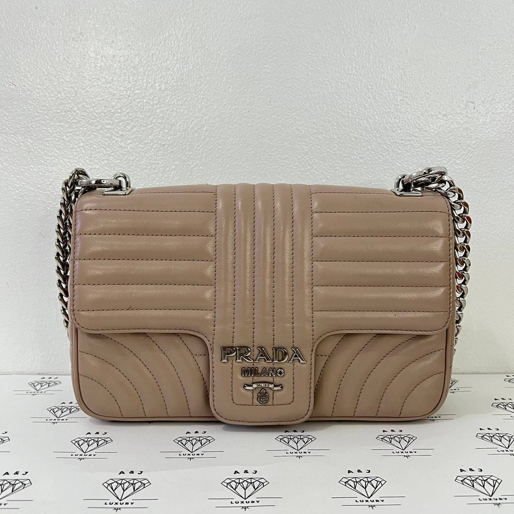 [PRE LOVED] Prada 1BD108 Flap Shoulder Bag in Cipria Soft Calf Impuntu SHW