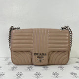 [PRE LOVED] Prada 1BD108 Flap Shoulder Bag in Cipria Soft Calf Impuntu SHW