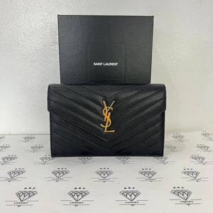 [PRE LOVED] YSL Small Wallet on Chain in Black Matelasse Leather GHW