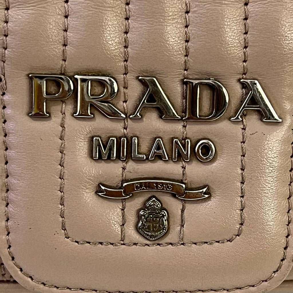 [PRE LOVED] Prada 1BD108 Flap Shoulder Bag in Cipria Soft Calf Impuntu SHW