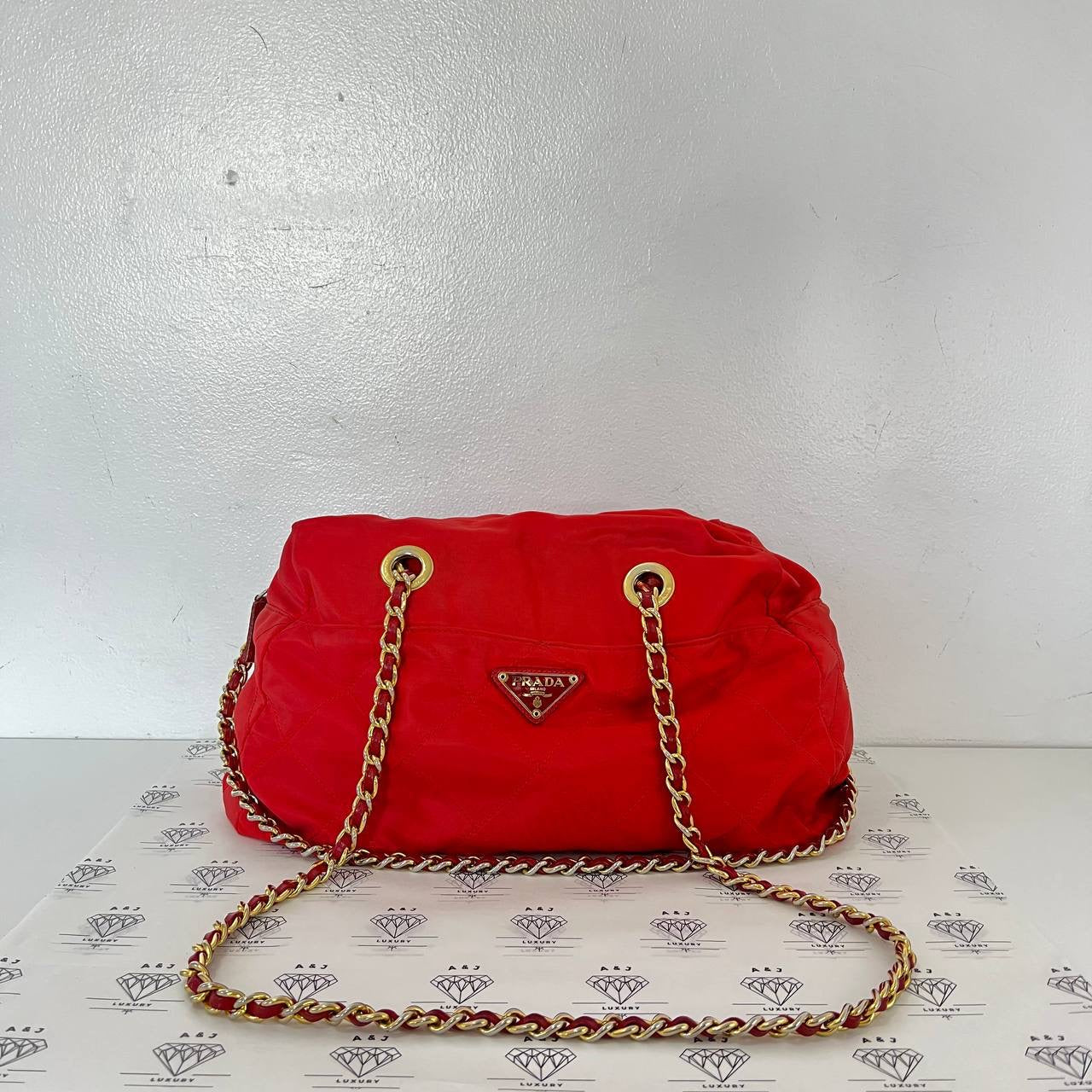 [PRE LOVED] Prada Tessuto Chain Shoulder Bag in Red GHW