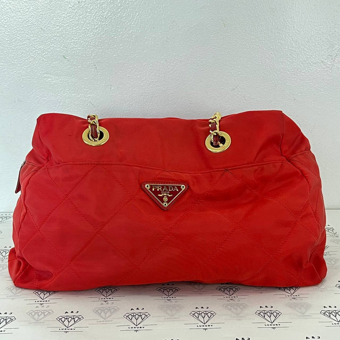 [PRE LOVED] Prada Tessuto Chain Shoulder Bag in Red GHW