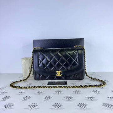 [PRE LOVED] Chanel Vintage Diana Flap Bag in Black Lambskin Leather 24K Gold HW (Series 3)