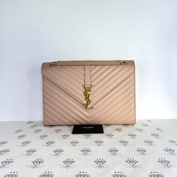 [PRE LOVED] YSL Large Envelope Chevron in Pink Grain De Poudre GHW