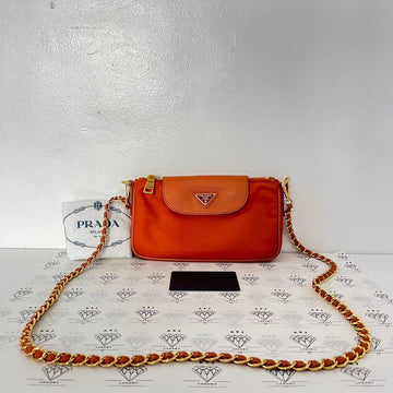 [PRE LOVED] Prada BT0779 Sling Bag in Papaya Tessuto and Saffiano Leather GHW