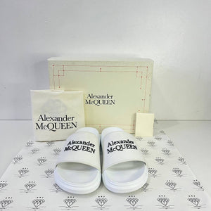 [PRE LOVED] Alexander Mcqueen Logo Embossed Pool Slides in White Size 42EU