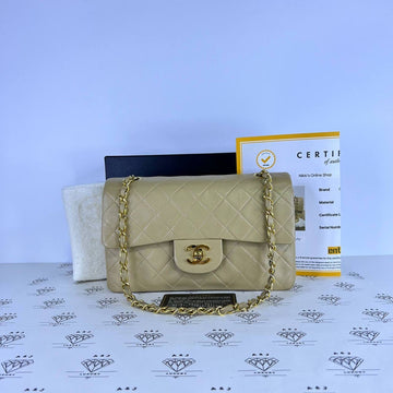 [PRE LOVED] Chanel Vintage Small Double Flap in Beige Lambskin Leather 24K Gold HW (Series 1)
