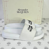 [PRE LOVED] Alexander Mcqueen Logo Embossed Pool Slides in White Size 42EU