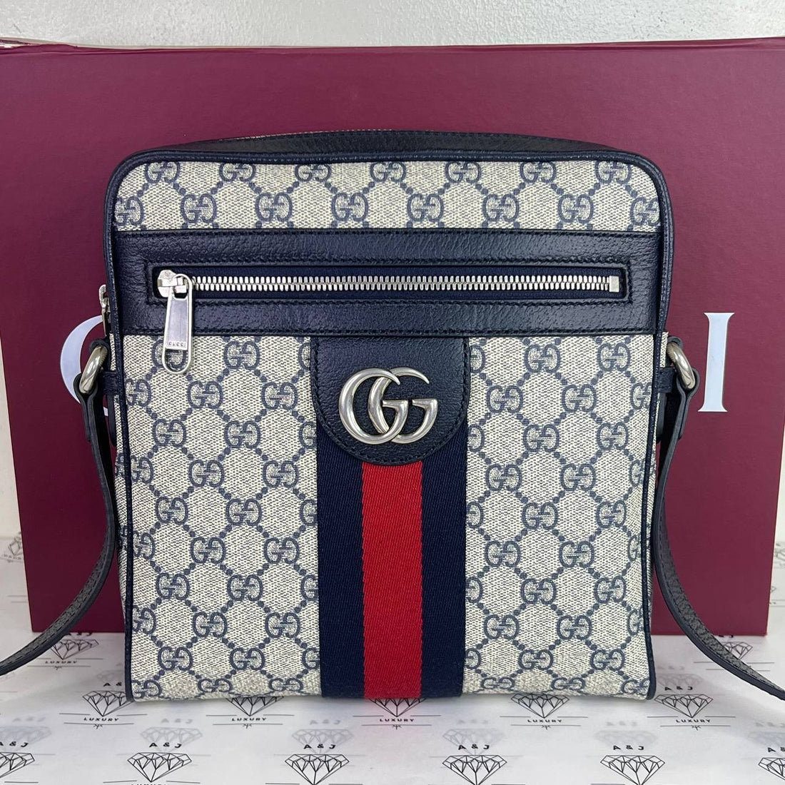 [PRE LOVED] Gucci Ophidia Messenger Bag with Blue leather trims SHW