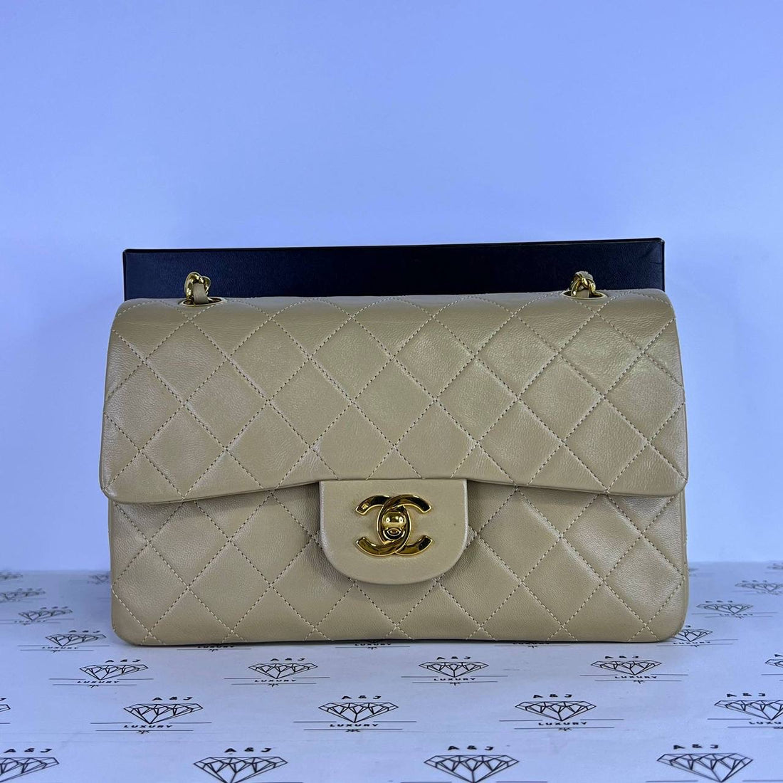 [PRE LOVED] Chanel Vintage Small Double Flap in Beige Lambskin Leather 24K Gold HW (Series 1)