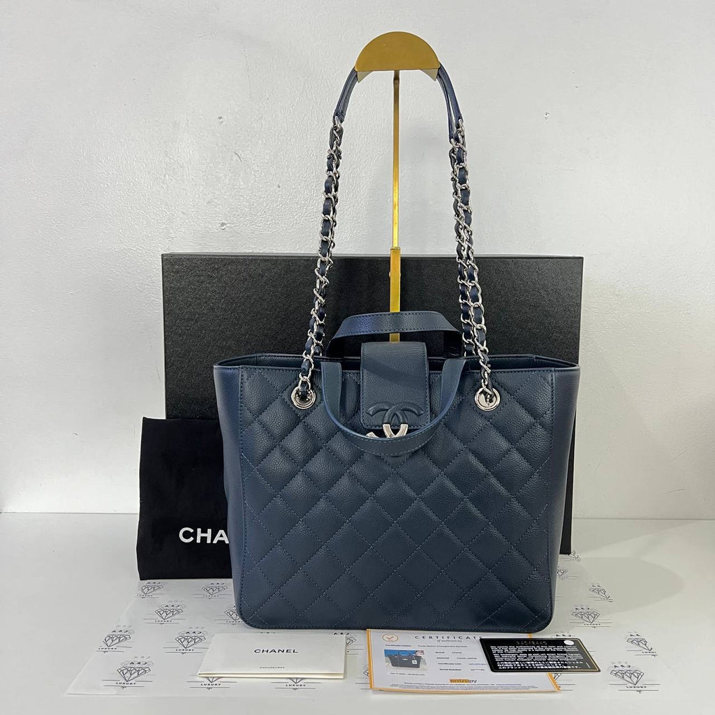 [PRE LOVED] Chanel Box Shopping Tote Bag in Navy Caviar Leather SHW (Series 24)