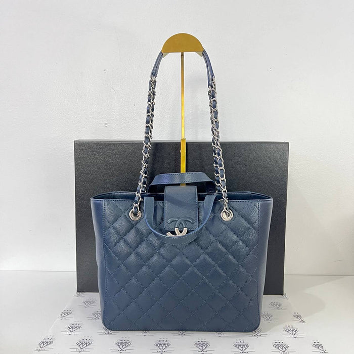 [PRE LOVED] Chanel Box Shopping Tote Bag in Navy Caviar Leather SHW (Series 24)