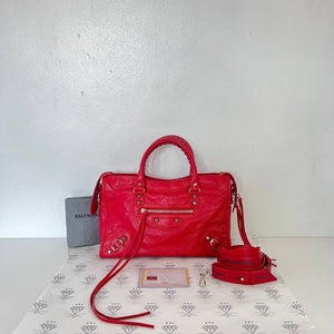 [PRE LOVED] Balenciaga Small City with Logo Strap in Red SHW