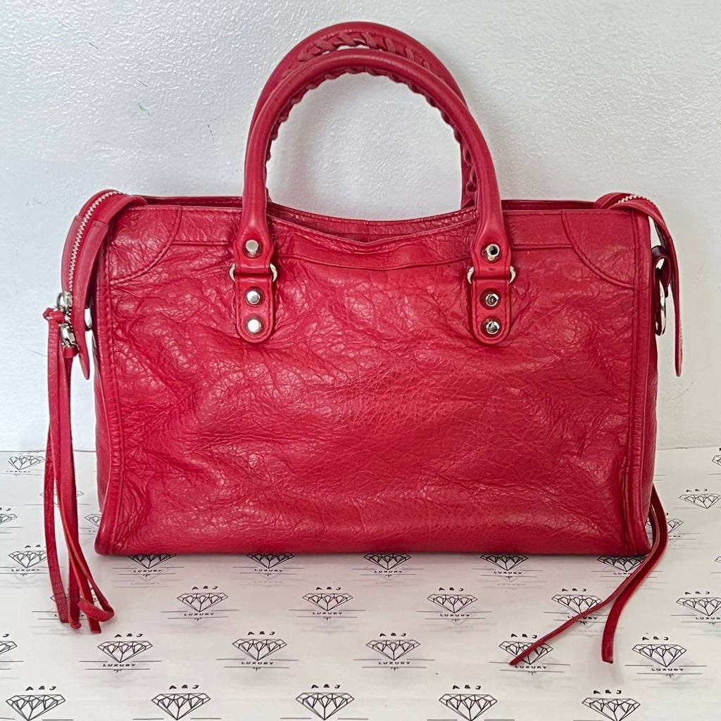 [PRE LOVED] Balenciaga Small City with Logo Strap in Red SHW