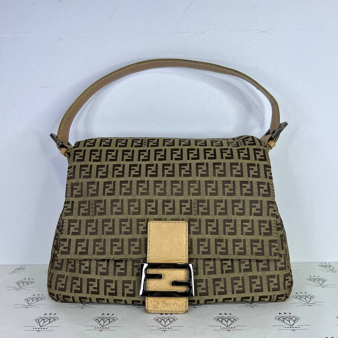 [PRE LOVED] Fendi Mama Baguette in Brown Canvass with Beige Leather Trims SHW