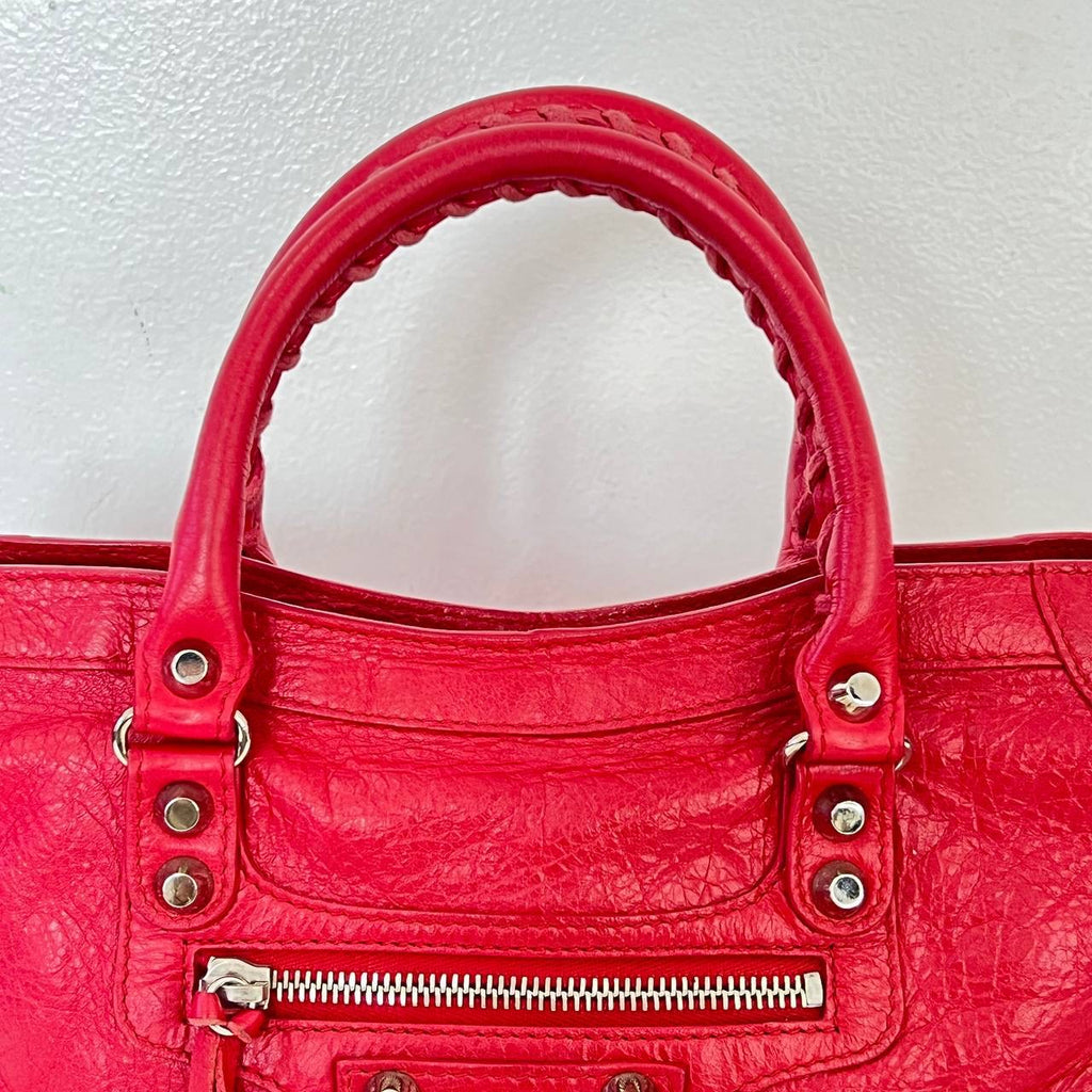 [PRE LOVED] Balenciaga Small City with Logo Strap in Red SHW