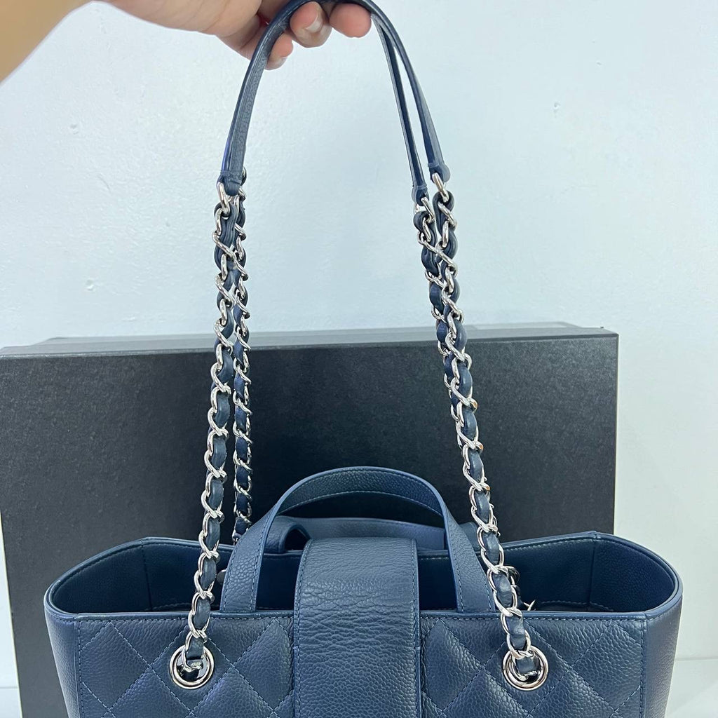 [PRE LOVED] Chanel Box Shopping Tote Bag in Navy Caviar Leather SHW (Series 24)