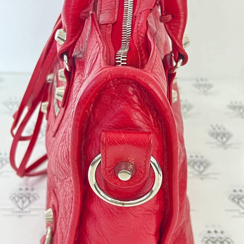 [PRE LOVED] Balenciaga Small City with Logo Strap in Red SHW