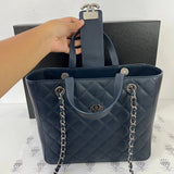 [PRE LOVED] Chanel Box Shopping Tote Bag in Navy Caviar Leather SHW (Series 24)