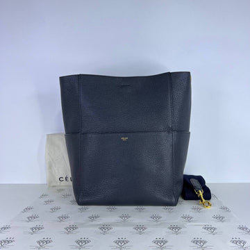 [PRE LOVED] Celine Sangle Bucket Bag in Navy Blue Grained Leather GHW