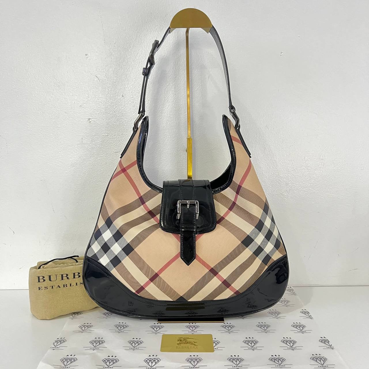 [PRE LOVED] Burberry Nova Check Hobo Bag in Black