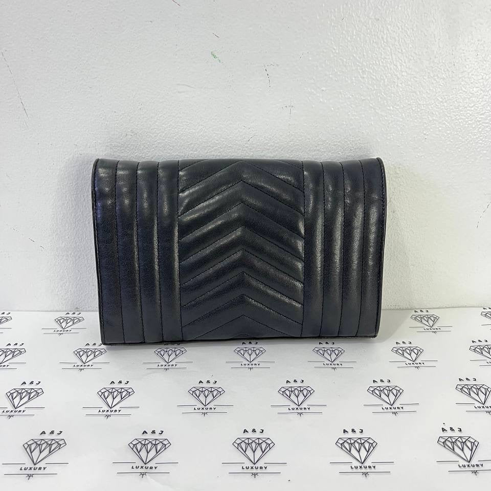 [PRE LOVED] YSL Medium Tri Quilted Envelope Wallet on Chain in Black Lambskin Leather SHW