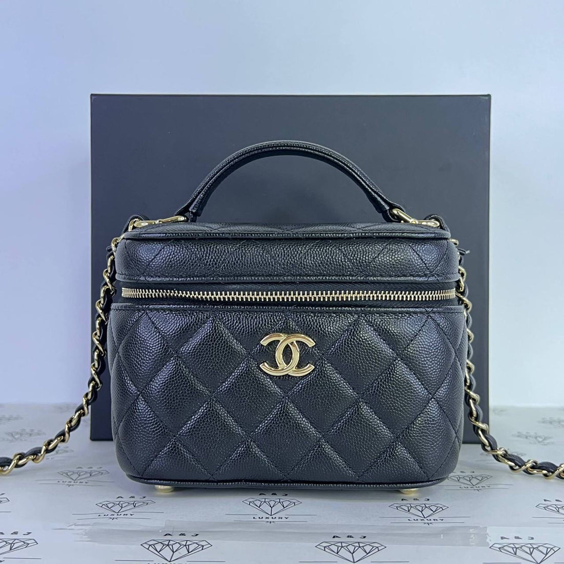 [PRE LOVED] Chanel Vanity Box Top Handle in Black Caviar Leather GHW (microchipped)
