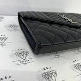 [PRE LOVED] YSL Medium Tri Quilted Envelope Wallet on Chain in Black Lambskin Leather SHW