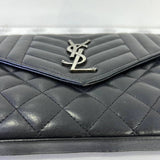 [PRE LOVED] YSL Medium Tri Quilted Envelope Wallet on Chain in Black Lambskin Leather SHW