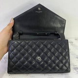 [PRE LOVED] YSL Medium Tri Quilted Envelope Wallet on Chain in Black Lambskin Leather SHW