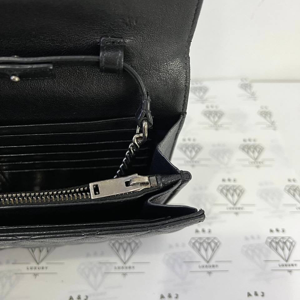 [PRE LOVED] YSL Medium Tri Quilted Envelope Wallet on Chain in Black Lambskin Leather SHW